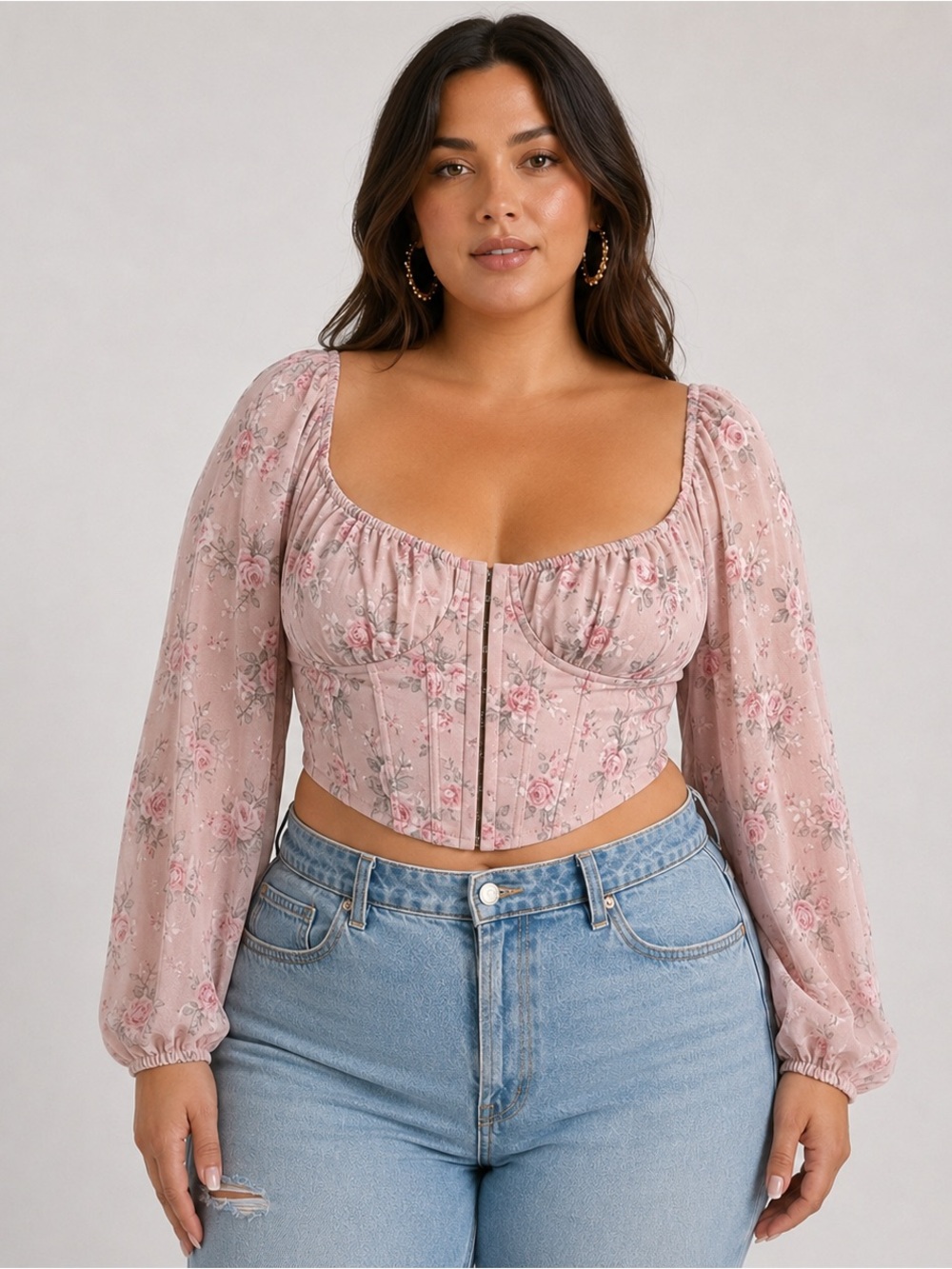 NWT Windsor In Full Bloom Floral Bustier Top Womens L Corset Crop Blush Romantic
